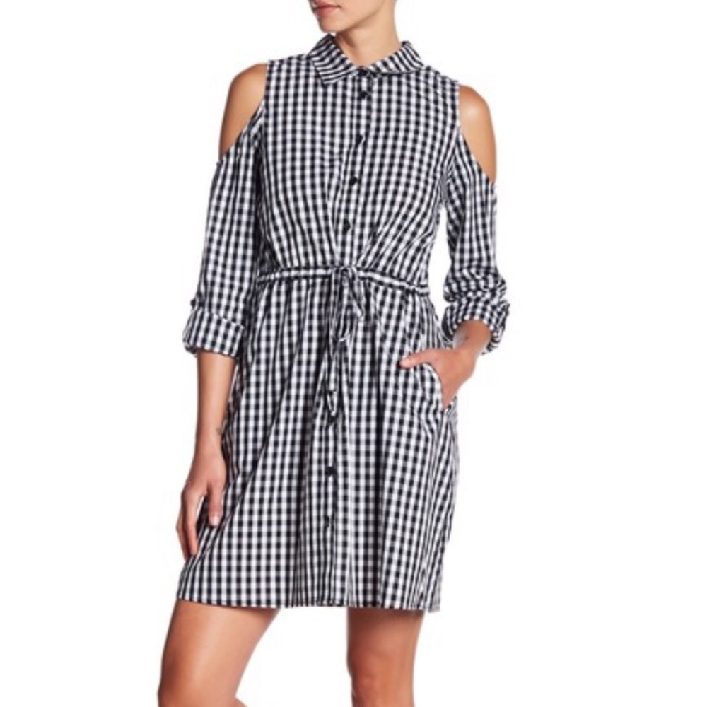 Design history plaid gingham cold shoulder dress - Picture 1 of 4